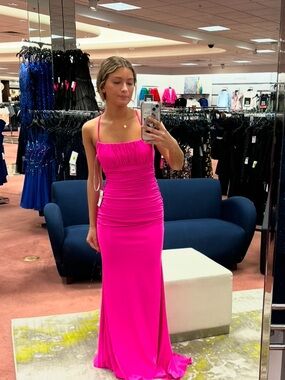 strapless open back dress Sparkly Hot Pink Sequins Off Shoulder Prom Dress, MP956 main image 1